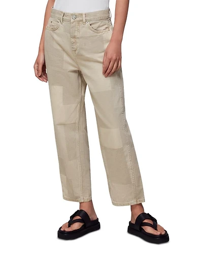 Cotton Authentic Patchwork High Rise Boyfriend Jeans Stone
