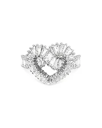 Matrix Baguette Crystal Woven Heart Cocktail Ring Rhodium Plated