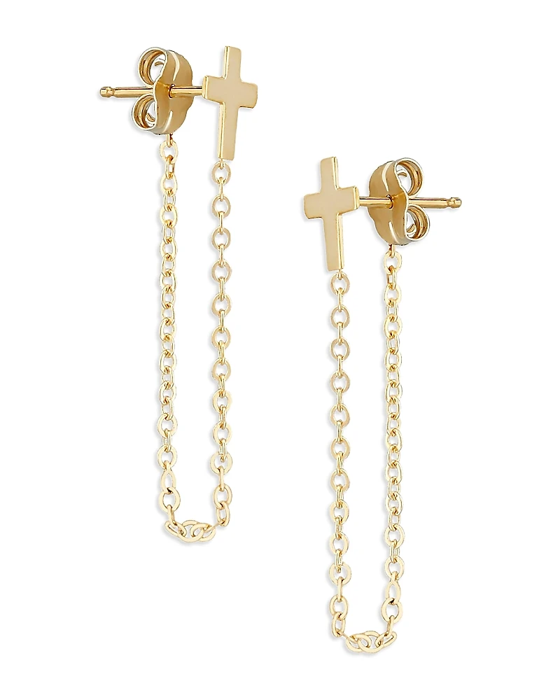 Moon & Meadow 14K Yellow Cross Draped Chain Earrings - Exclusive