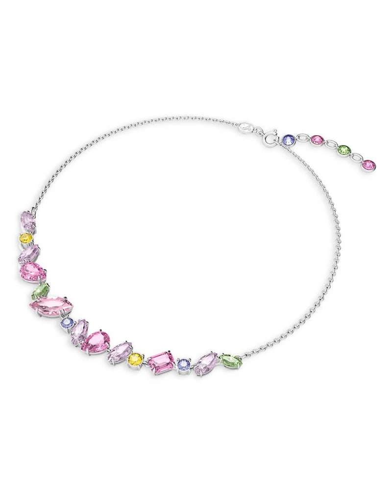 Gema Multicolor Crystal Choker Necklace in Rhodium Plated, 15"