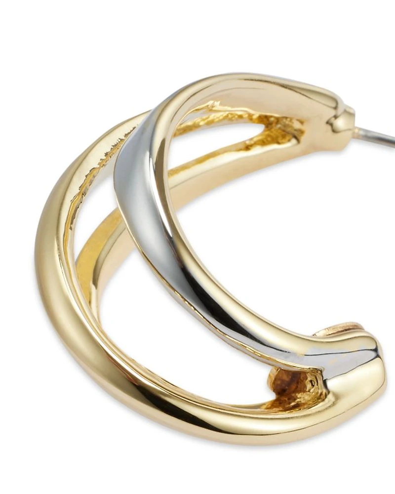 18K Gold Plated Two Tone Half Hoop Earrings