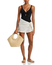 Ava Plunge Neck Tie-Front One Piece Swimsuit