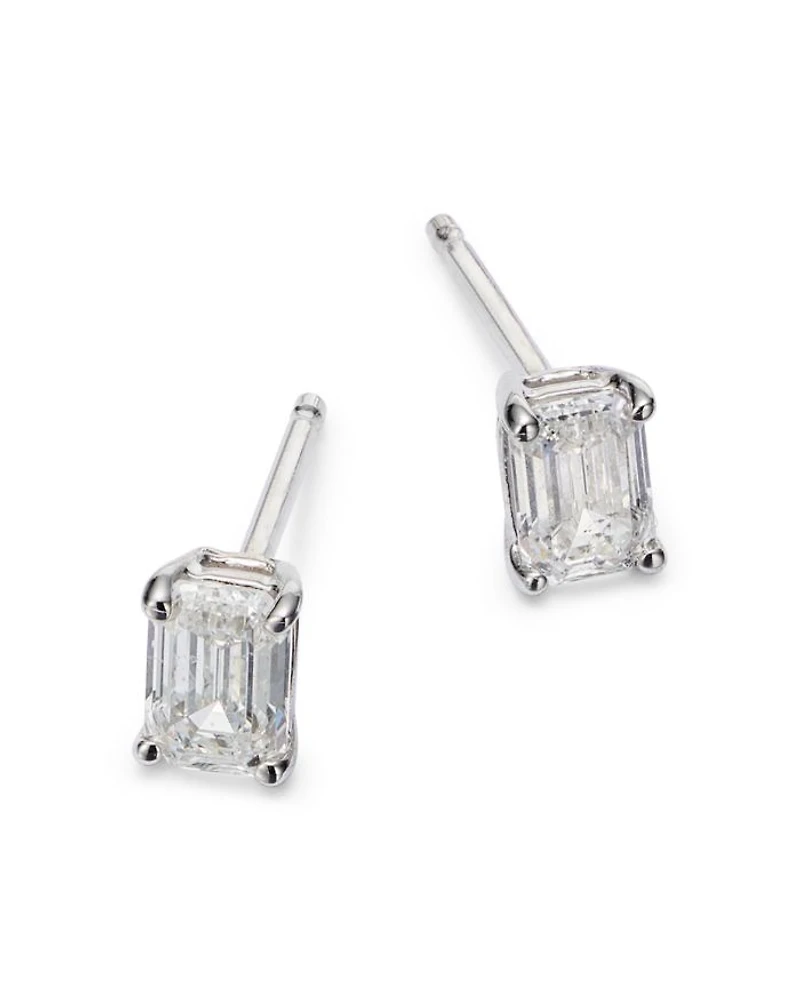 Diamond Emerald-Cut Stud Earrings in 14K White Gold, 0.50 tcw
