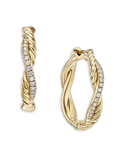 David Yurman Infinity 18K Yellow Gold Twist Cable Diamond Hoop Earrings