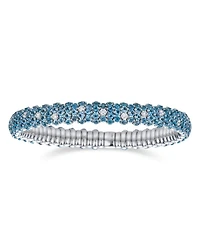 18K White Gold Stretch Blue Topaz & Diamond Bracelet