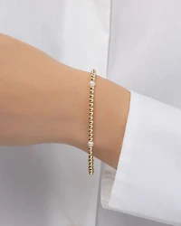 14K Yellow Gold Cultured Freshwater Pearl Station Beaded Stretch Bracelet