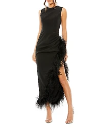 Mac Duggal Feather Trim Asymmetric Dress