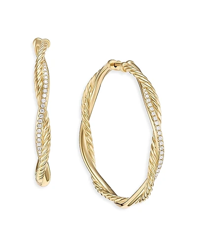 David Yurman 18K Yellow Gold Petite Infinity Hoop Earrings with Pave Diamonds