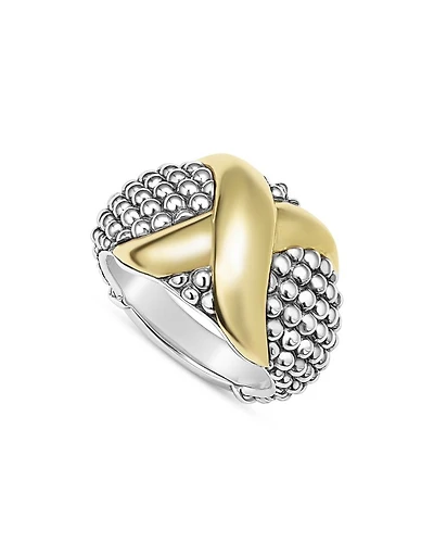 18K Yellow Gold & Sterling Silver Embrace X Dome Caviar Bead Statement Ring