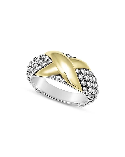 18K Yellow Gold & Sterling Silver Embrace X Caviar Bead Statement Ring