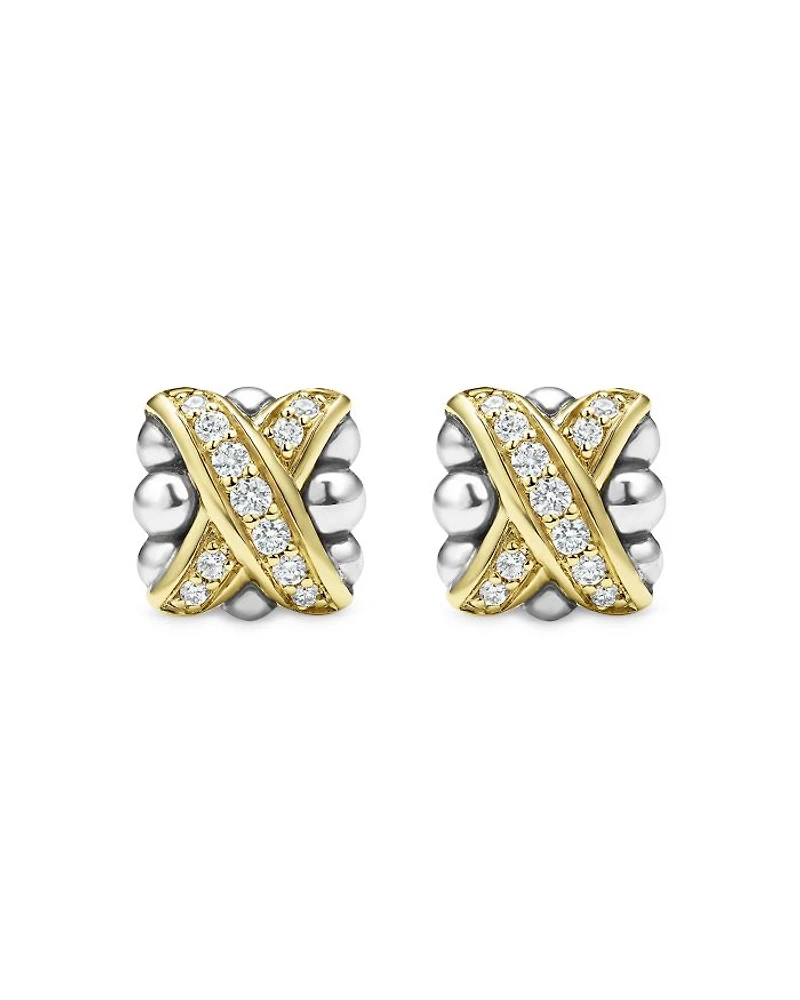 18K Yellow Gold & Sterling Silver Embrace Diamond X Bead Stud Earrings