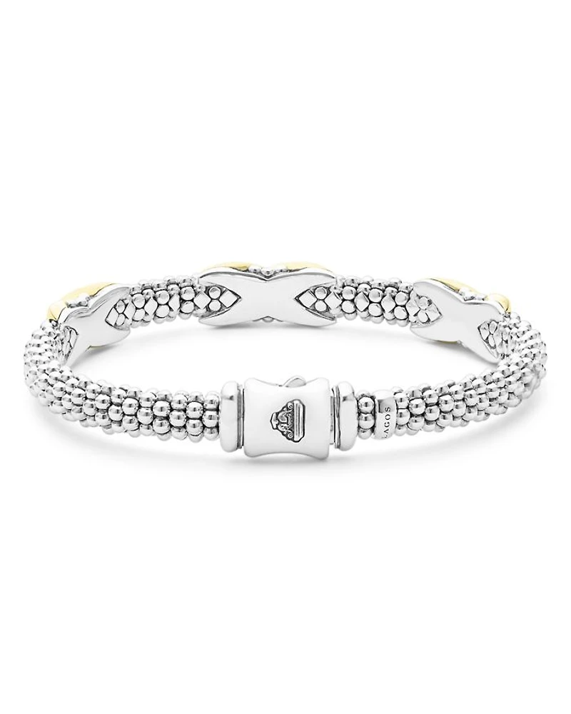 18K Yellow Gold & Sterling Silver Embrace Triple X Caviar Bead Link Bracelet