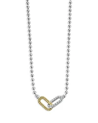 18K Yellow Gold & Sterling Silver Caviar Lux-Clip Diamond Bead Link Necklace, 16-18