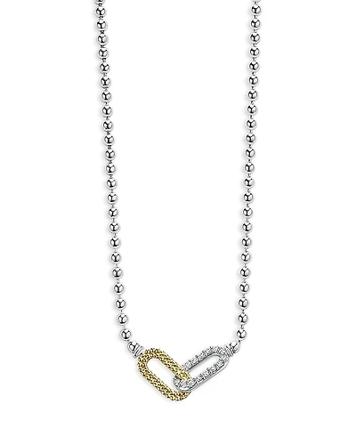 Lagos 18K Yellow Gold & Sterling Silver Caviar Lux-Clip Diamond Bead Link Necklace, 16-18
