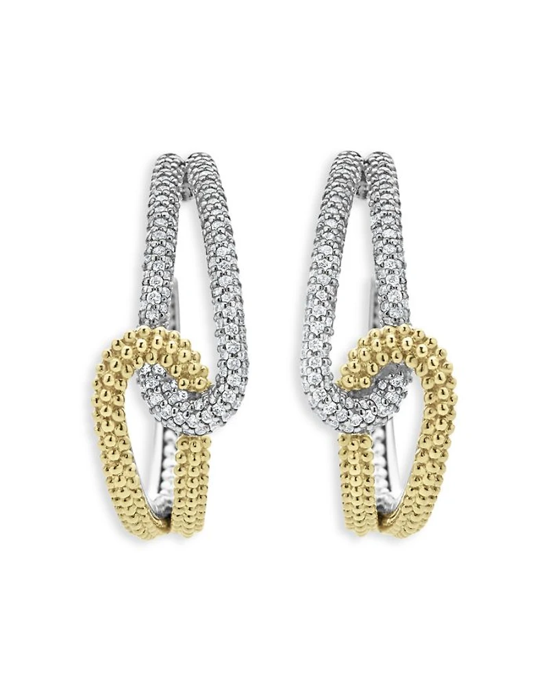 18K Yellow Gold & Sterling Silver Caviar Lux-Clip Diamond Hoop Earrings - Exclusive