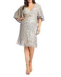 Mac Duggal Plus Embellished Cape Sleeve Cocktail Gown