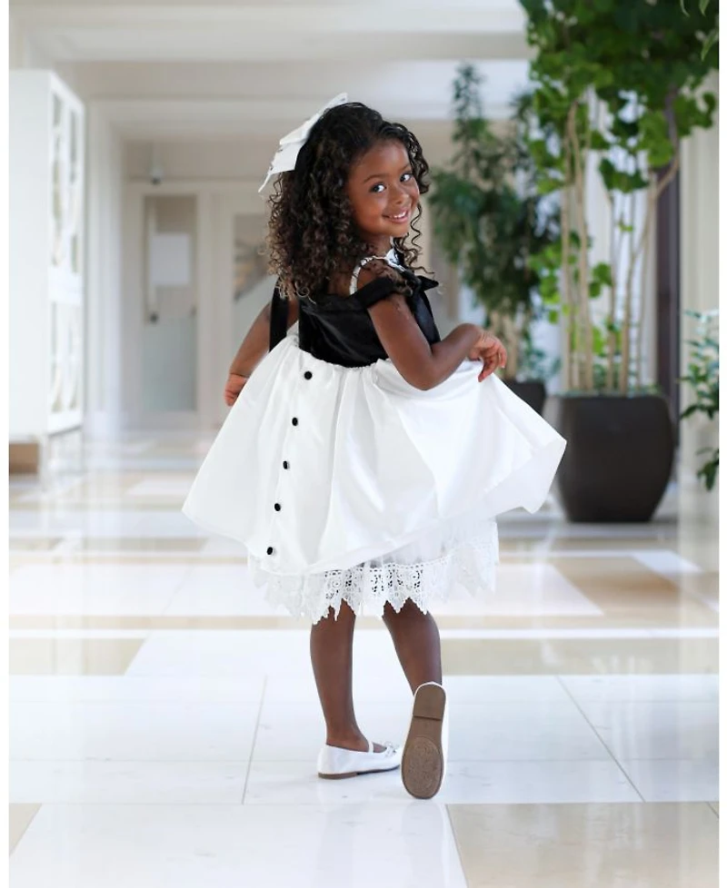 Girls' Audrey Ceremony Dress with Black Velvet Top and White Sateen Skirt - Baby, Little Kid, Big Kid