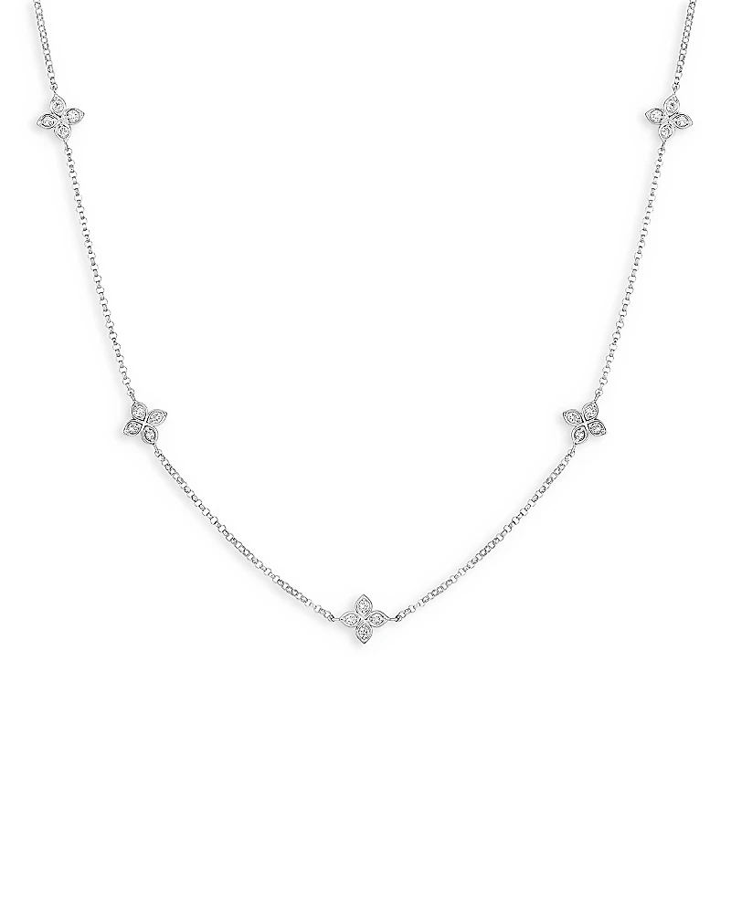 Roberto Coin 18K White Gold Verona Love by the Inch Diamond Flower Station Collar Necklace, 17
