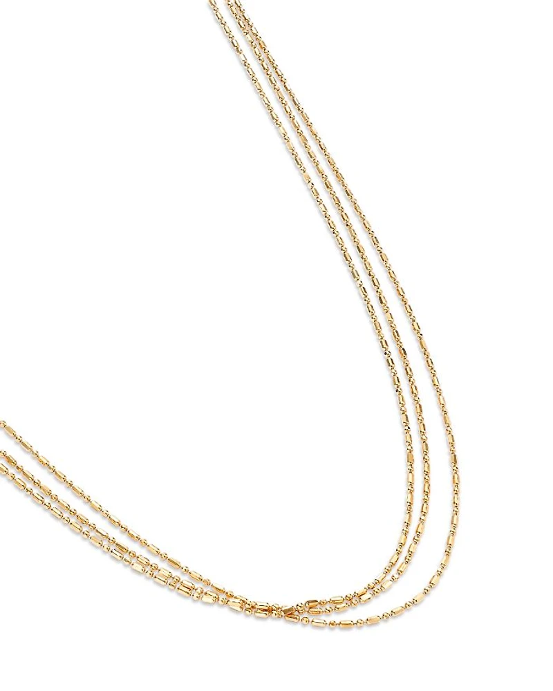 14K Yellow Gold Simple Gold Tube & Bead Triple Layer Necklace, 14-18"