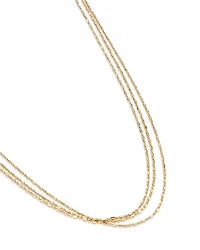 14K Yellow Gold Simple Gold Tube & Bead Triple Layer Necklace, 14-18"