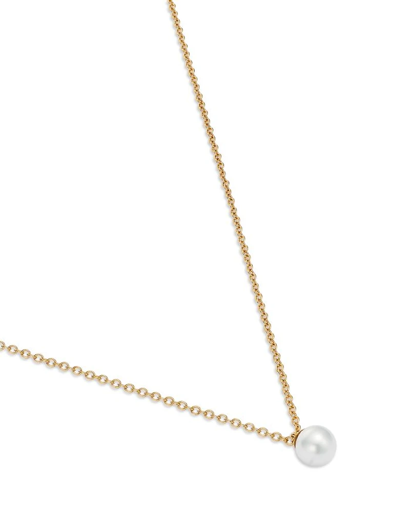 14K Yellow Gold White Pearls Cultured Freshwater Pearl Solitaire Pendant Necklace, 14-16"