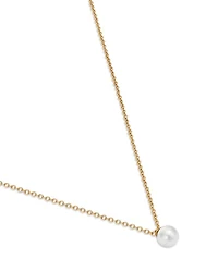 14K Yellow Gold White Pearls Cultured Freshwater Pearl Solitaire Pendant Necklace, 14-16"