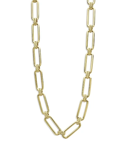 Lagos 18K Yellow Gold Signature Caviar Polished & Bead Link Statement Necklace, 18