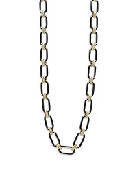 18K Yellow Gold Signature Caviar Black Ceramic Link Necklace, 16-18"