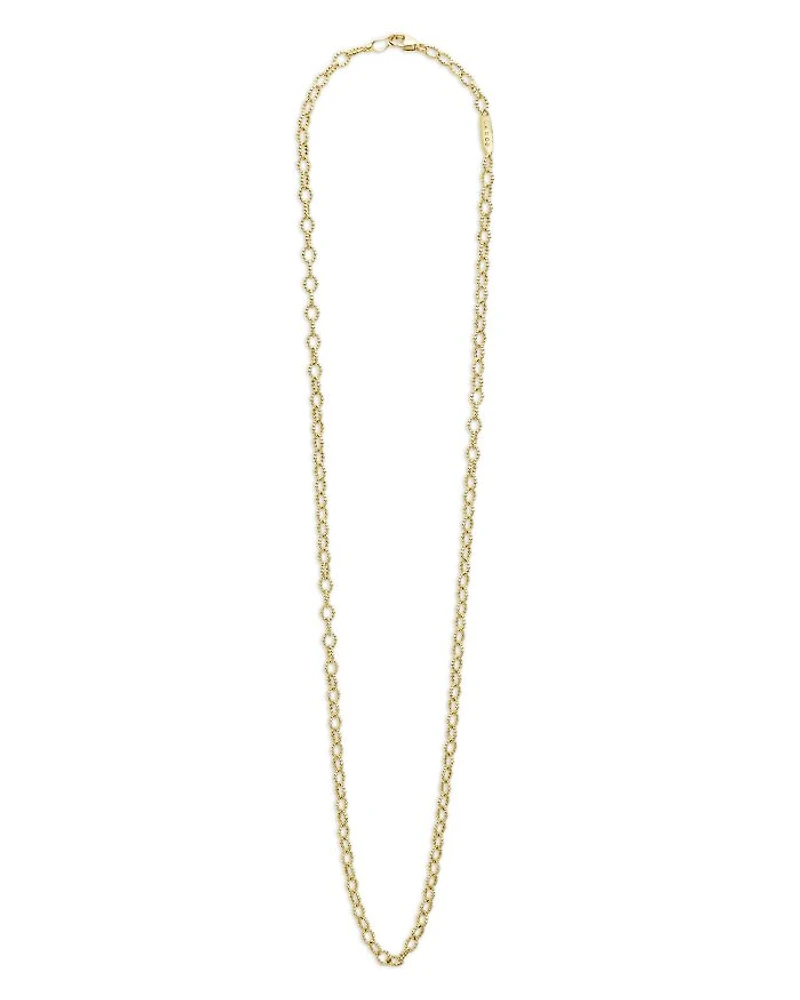 18K Yellow Gold Signature Caviar Beaded Oval Link Necklace, 18"