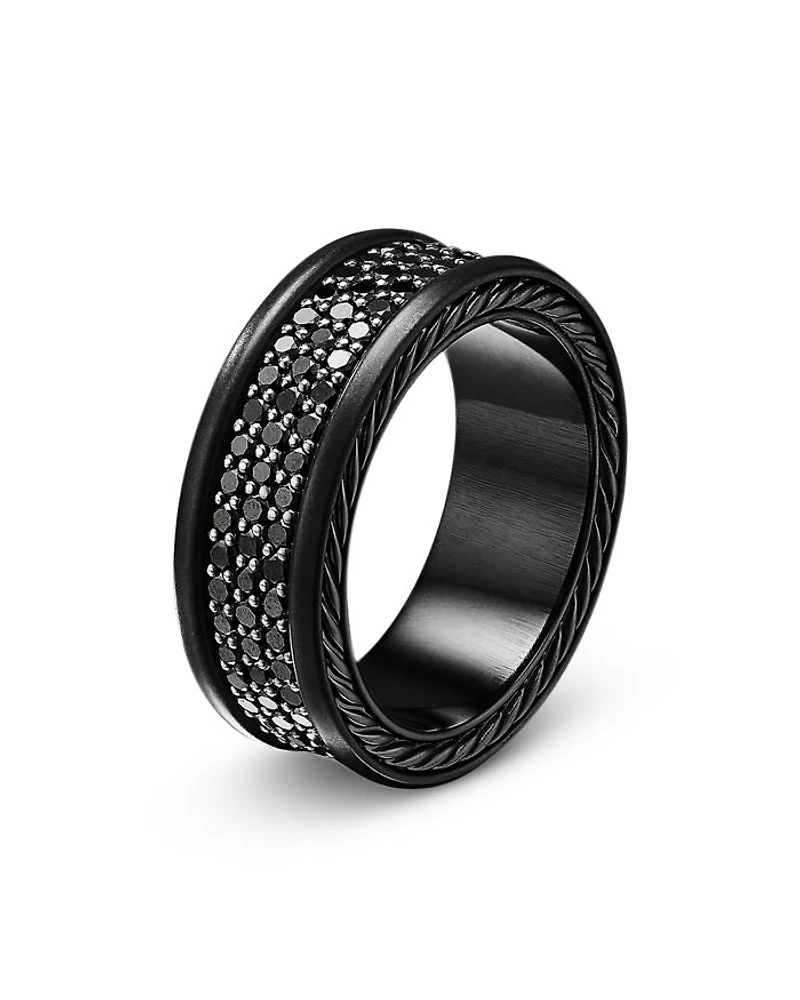 Men's Streamline® Three Row Band Ring Black Titanium with Diamonds, 8.5mm