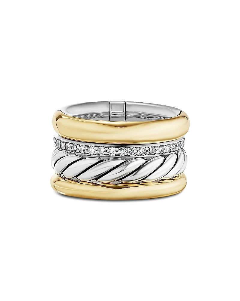 David Yurman 18K Yellow Gold & Sterling Silver Mercer Diamond Multirow Ring