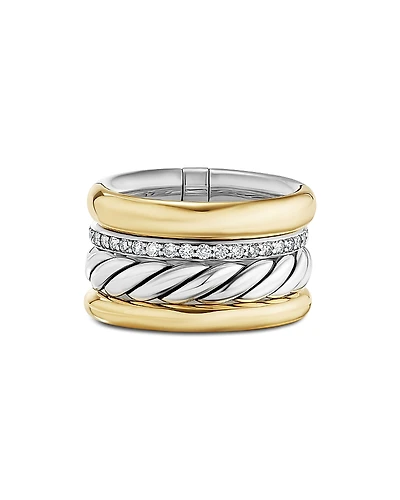 David Yurman 18K Yellow Gold & Sterling Silver Mercer Diamond Multirow Ring