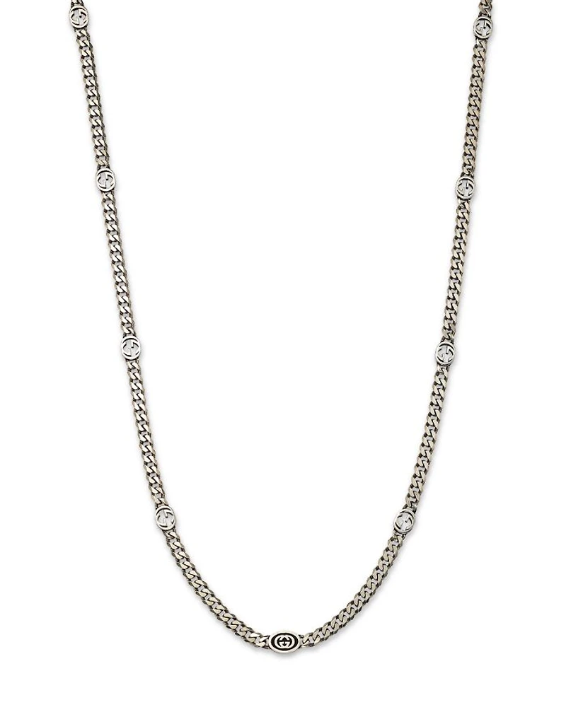Sterling Silver Black Enamel Double G Logo Curb Link Chain Necklace, 19.7"