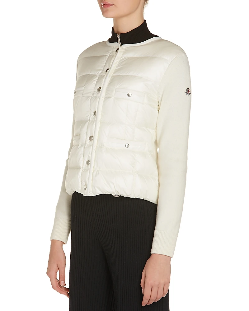 Moncler Snap Front Wool Puffer Cardigan