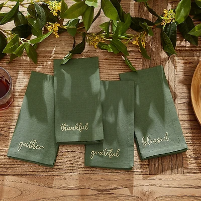 Elrene Home Fashions Harvest Sentiment Embroidered Napkins, Set of 4