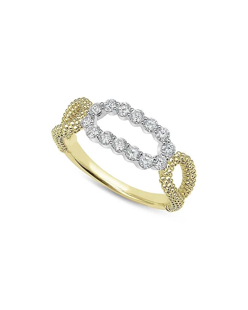 Lagos 18K White & Yellow Gold Signature Caviar Diamond Open Oval Ring