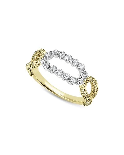 Lagos 18K White & Yellow Gold Signature Caviar Diamond Open Oval Ring
