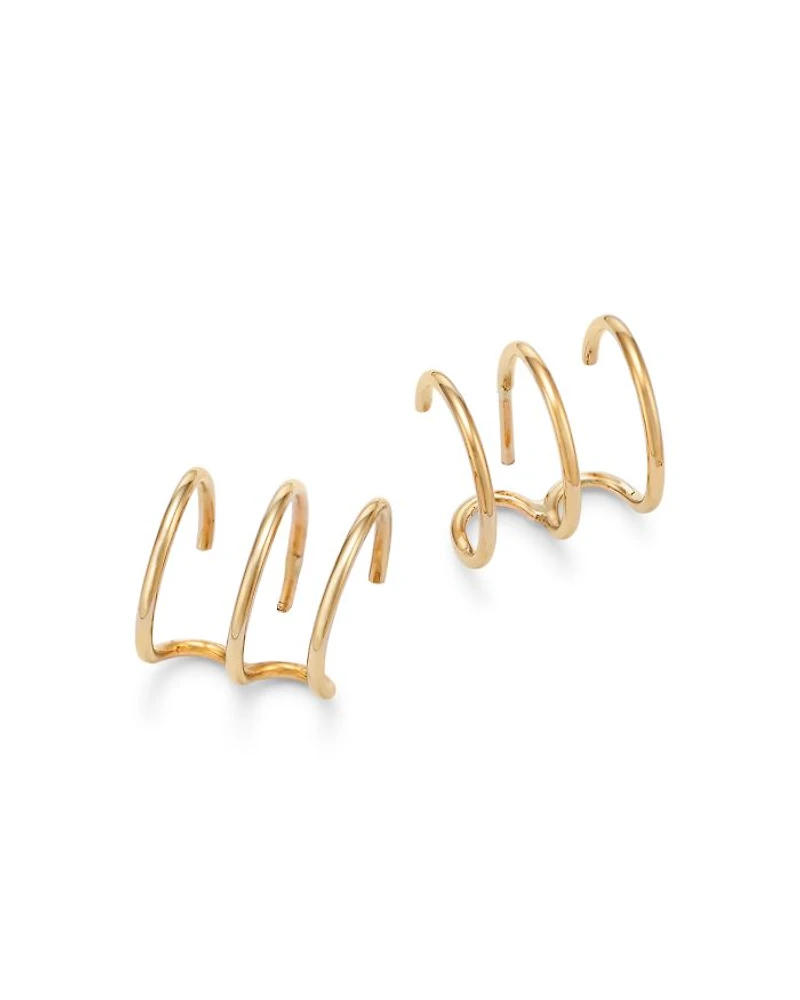 14K Yellow Gold Triple Wire Cuff Earrings