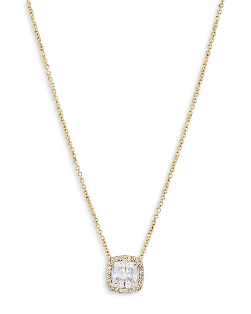 Cushion Cut Halo Pendant Necklace, 16"