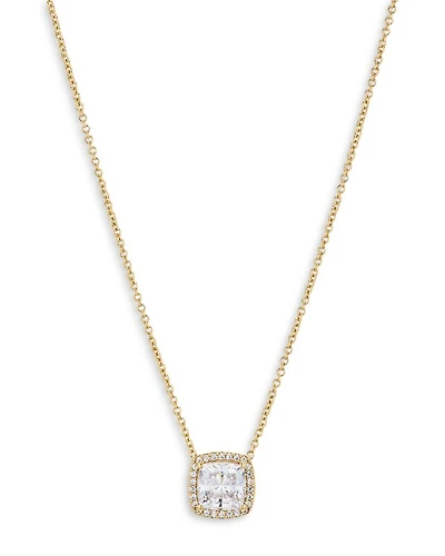 Cushion Cut Halo Pendant Necklace, 16"