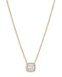 Cushion Cut Halo Pendant Necklace, 16"