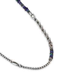 Sterling Silver Classic Chain Lapis Lazuli, Black Onyx, Grey Moonstone, Chrome Diopside and Turquoise Pendant Necklace, 22"