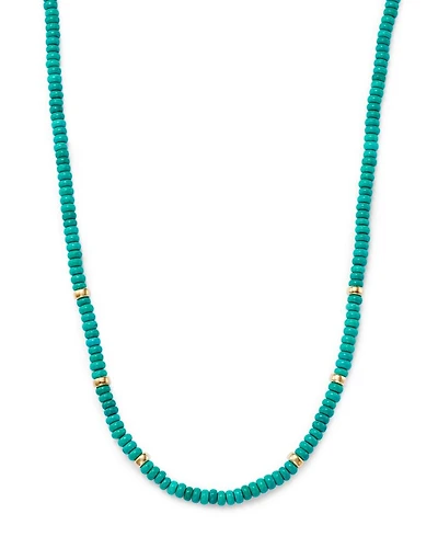 14K Yellow Gold Gemstone Beads Turquoise Rondelle Collar Necklace, 16-18"