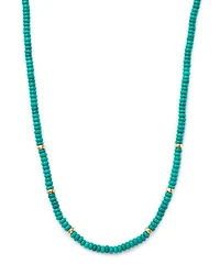 14K Yellow Gold Gemstone Beads Turquoise Rondelle Collar Necklace, 16-18"