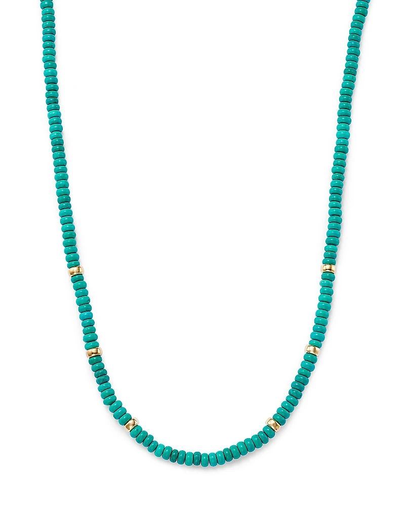 Zoe Chicco 14K Yellow Gold Gemstone Beads Turquoise Rondelle Collar Necklace, 16-18