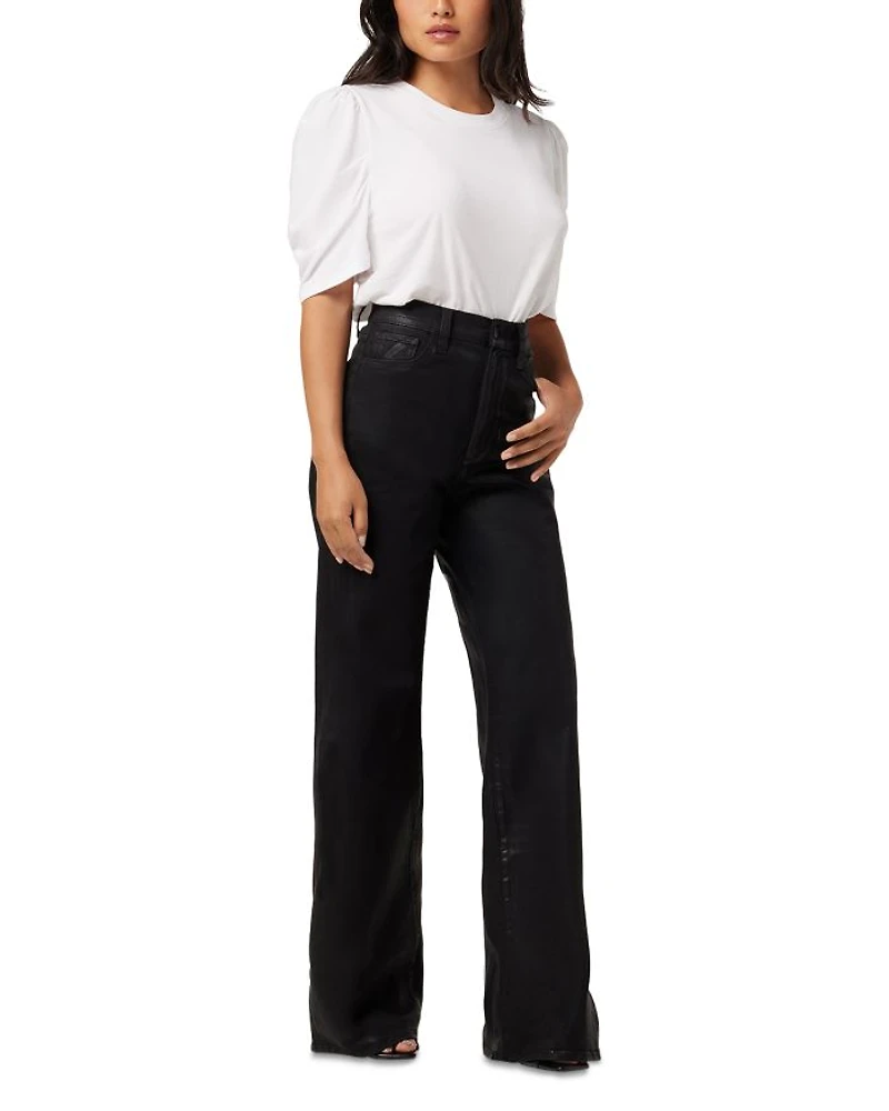 The Mia Petite High Rise Wide Leg Coated Jeans Black