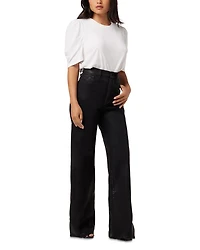 The Mia Petite High Rise Wide Leg Coated Jeans Black