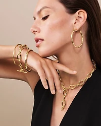18K Yellow Gold Hammered Bastille Link Chain Necklace, 18"