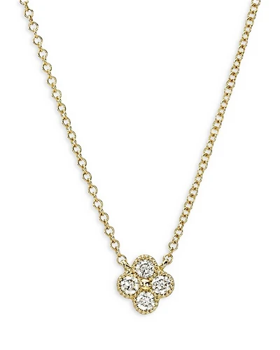 14K Yellow Gold Large Diamond Clover Pendant Necklace, 16"