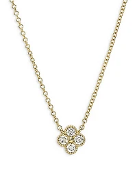 14K Yellow Gold Large Diamond Clover Pendant Necklace, 16"